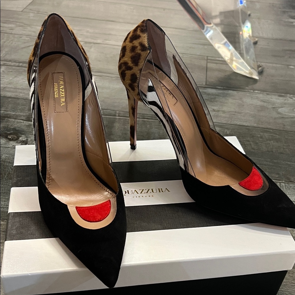 Aquazzura Black and Red Leopard Heels